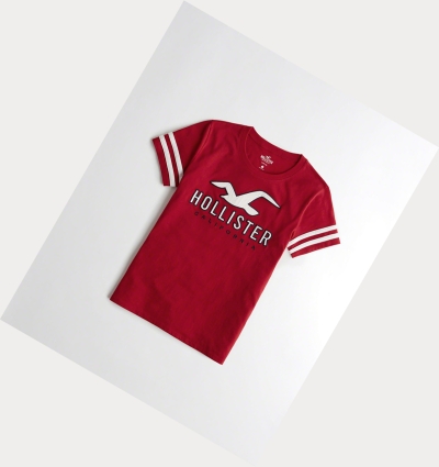 Red Women's Hollister Sleeve-Stripe Logo Short Sleeve | UK-097TDVL