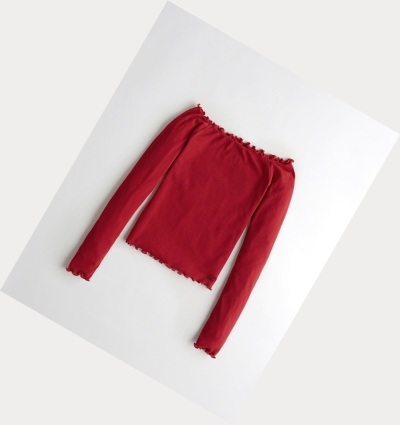 Red Women's Hollister Slim Off-The-Shoulder Long Sleeve | UK-658YPKG