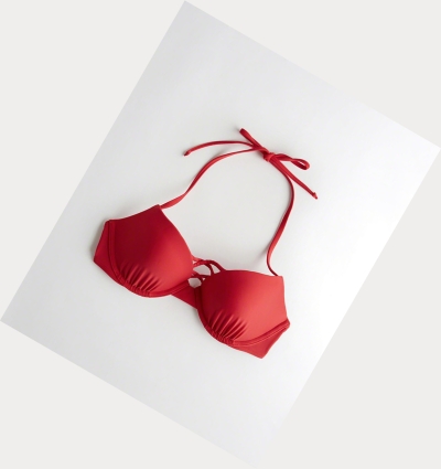 Red Women's Hollister Strappy Push-Up Plunge Bikini Tops | UK-864FBNI