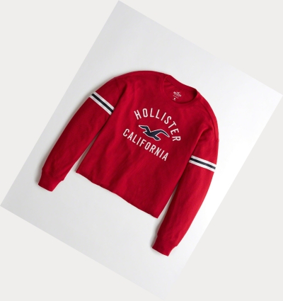 Red Women's Hollister Waffle Boyfriend Long Sleeve | UK-034WRCG