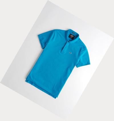 Turquoise Men's Hollister Stretch Shrunken Collar Polo Shirts | UK-352YZIH