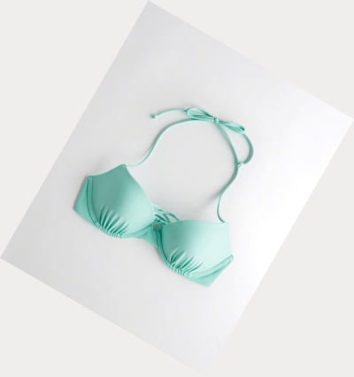 Turquoise Women's Hollister Strappy Push-Up Plunge Bikini Tops | UK-194RDJC