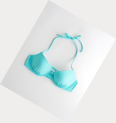 Turquoise Women's Hollister Strappy Push-Up Plunge Bikini Tops | UK-723CGBP