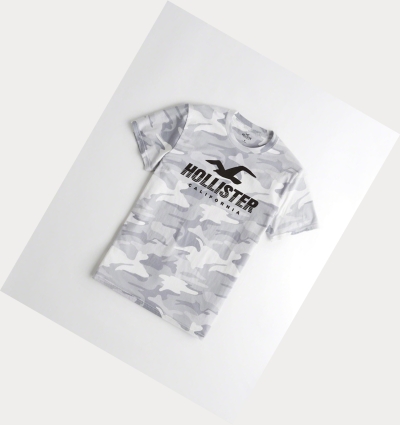 White Camo Men's Hollister Camo Logo Short Sleeve | UK-826DLWG