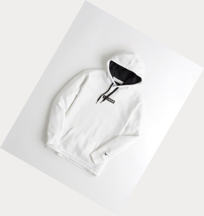 White Men's Hollister Embroidered Logo Hoodie | UK-753DVHG