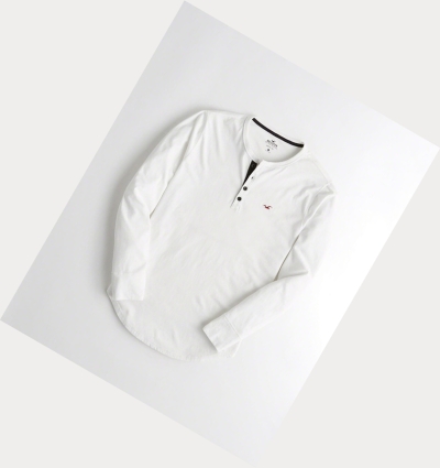 White Men's Hollister Henley Long Sleeve | UK-718OGZF