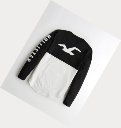 White Men's Hollister Logo Long Sleeve | UK-594VQZE