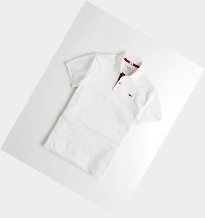 White Men's Hollister Stretch Icon Polo Shirts | UK-851OVLQ