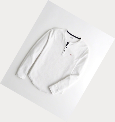 White Men's Hollister Waffle Henley Long Sleeve | UK-867UGOT