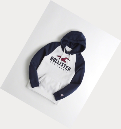 White Navy Men's Hollister Logo Graphic Hoodie | UK-142TCBF