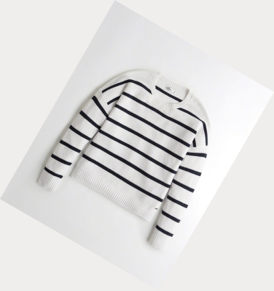 White Stripes Women's Hollister Crewneck Sweaters | UK-642WSGX