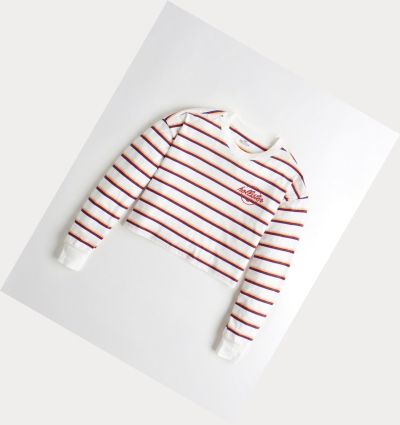 White Stripes Women's Hollister Crop Boyfriend Long Sleeve | UK-625BNHZ