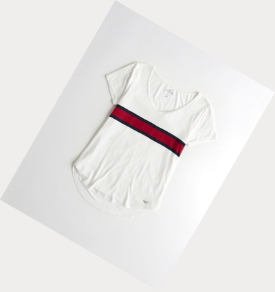 White Stripes Women's Hollister Must-Have Easy Short Sleeve | UK-865PKRM