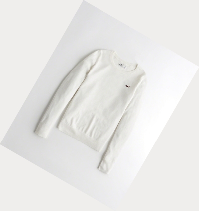 White Women's Hollister Crewneck Sweaters | UK-205WZHB