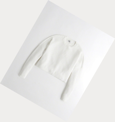 White Women's Hollister Crop Boyfriend Sweaters | UK-598BXQO