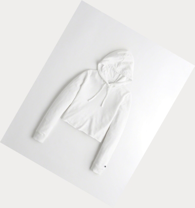 White Women's Hollister Crop Hoodie | UK-827ZTGV