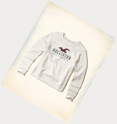 White Women's Hollister Graphic Crewneck Sweatshirts | UK-935OPRI