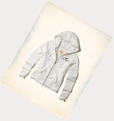 White Women's Hollister Graphic Full-Zip Hoodie | UK-543HODI