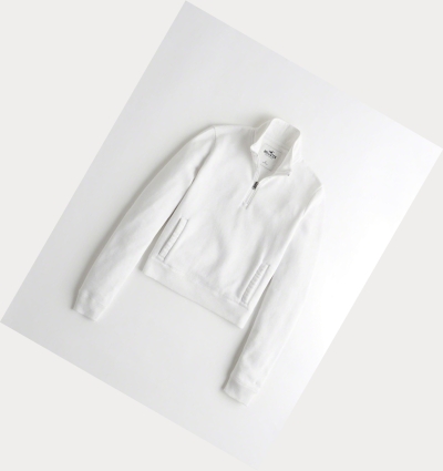 White Women's Hollister Half-Zip Sweatshirts | UK-105XQHS