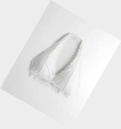 White Women's Hollister Lace Halter With Removable Pads Bras | UK-426THBI