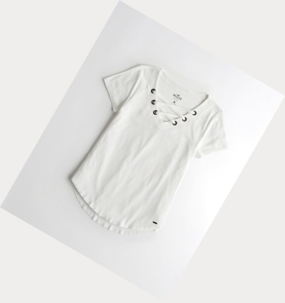 White Women's Hollister Lace-Up Easy Short Sleeve | UK-765JUFO