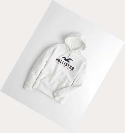 White Women's Hollister Logo Graphic Hoodie | UK-624JPVA