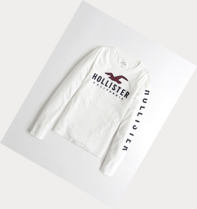 White Women's Hollister Logo Long Sleeve | UK-267QTCF