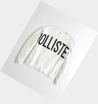 White Women's Hollister Logo Oversized Sweaters | UK-176WMOB