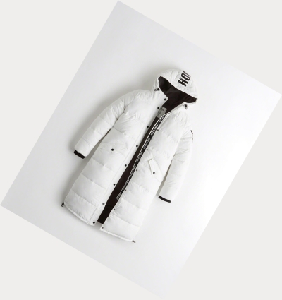 White Women's Hollister Longline Puffer Parka Jackets | UK-013PHDL