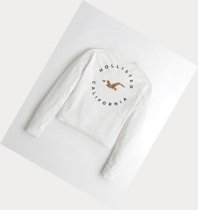 White Women's Hollister Metallic Print Boyfriend Long Sleeve | UK-286RMPS