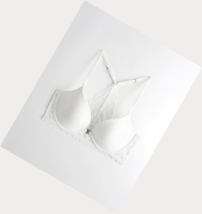 White Women's Hollister Racerback Push-Up Plunge Bras | UK-512AUPV