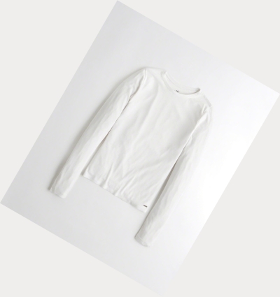 White Women's Hollister Ribbed Crewneck Long Sleeve | UK-459HLPJ