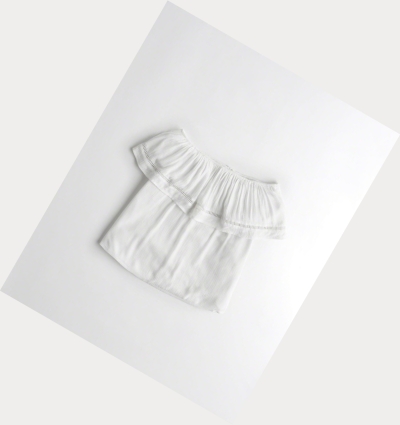 White Women's Hollister Ruffle Off-The-Shoulder Short Sleeve | UK-620PDHW