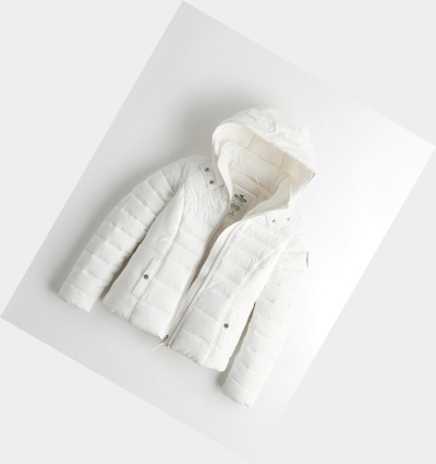 White Women's Hollister Sherpa-Lined Puffers | UK-125HMSY