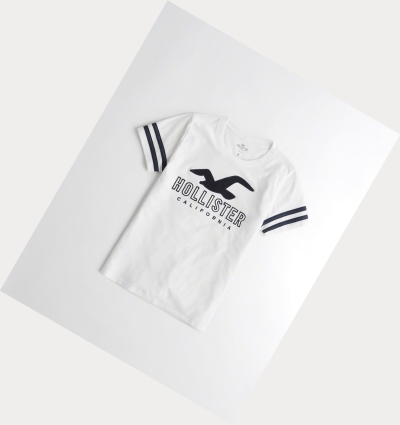 White Women's Hollister Sleeve-Stripe Logo Short Sleeve | UK-378PUZD