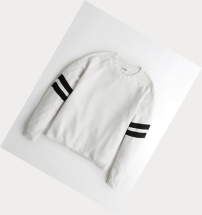 White Women's Hollister Stripe Oversized Sweaters | UK-248WNRE