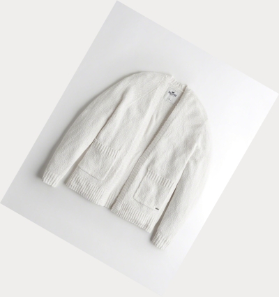 White Women's Hollister Textured Oversized Cardigan Sweaters | UK-301OZDP