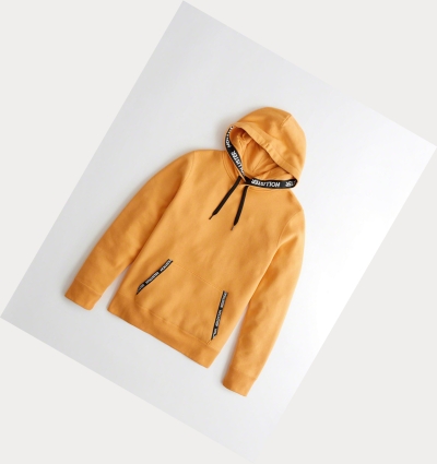 Yellow Men's Hollister Logo Tape Hoodie | UK-705EKIT