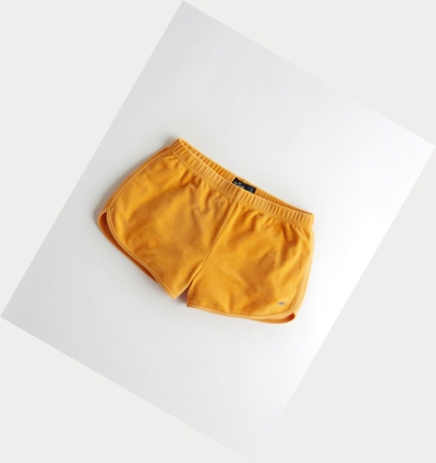 Yellow Women's Hollister High-Rise Velvet Curved Hem Shorts | UK-605ZXKG