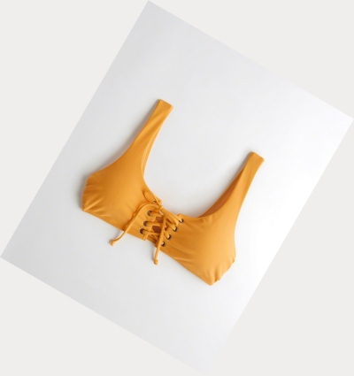 Yellow Women's Hollister Lace-Up Scoop Bikini Tops | UK-573QWXY