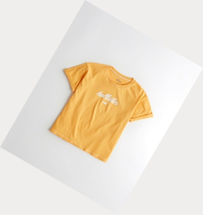 Yellow Women's Hollister Logo Short Sleeve | UK-624MNJR