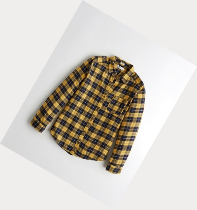 Yellow Women's Hollister Plaid Long Sleeve | UK-831YWCE