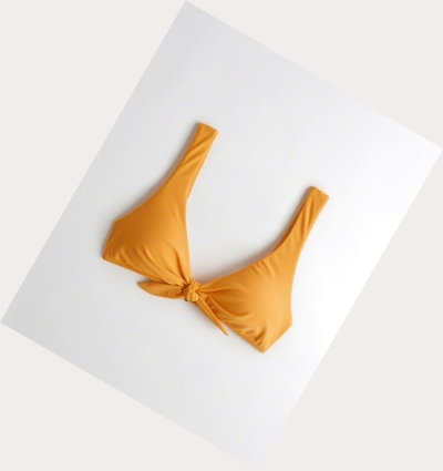 Yellow Women's Hollister Tie-Front Scoop Bikini Tops | UK-312JWSU