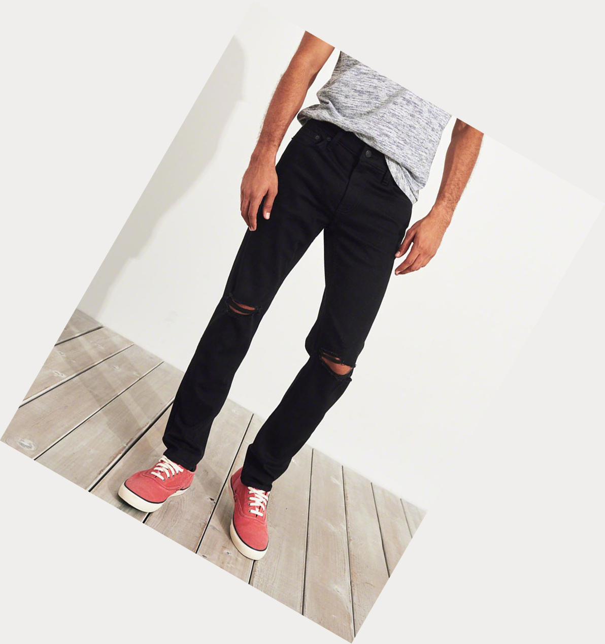 Black Men's Hollister Advanced Stretch Skinny Jeans | UK-124KGZI