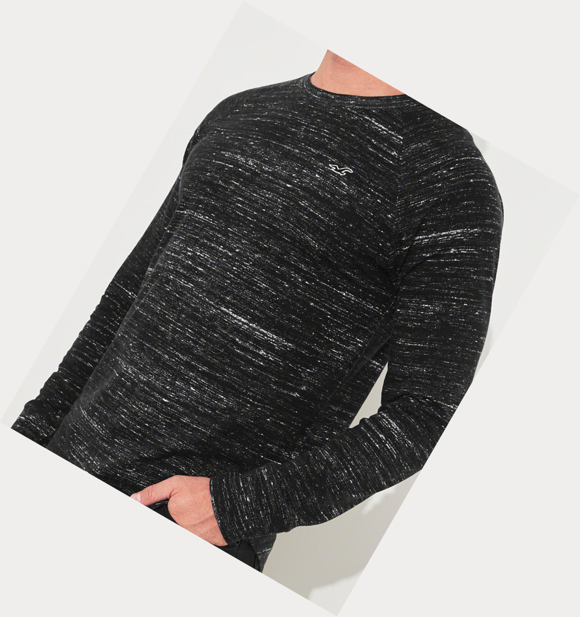 Black Men's Hollister Curved Hem Long Sleeve | UK-048RPDG