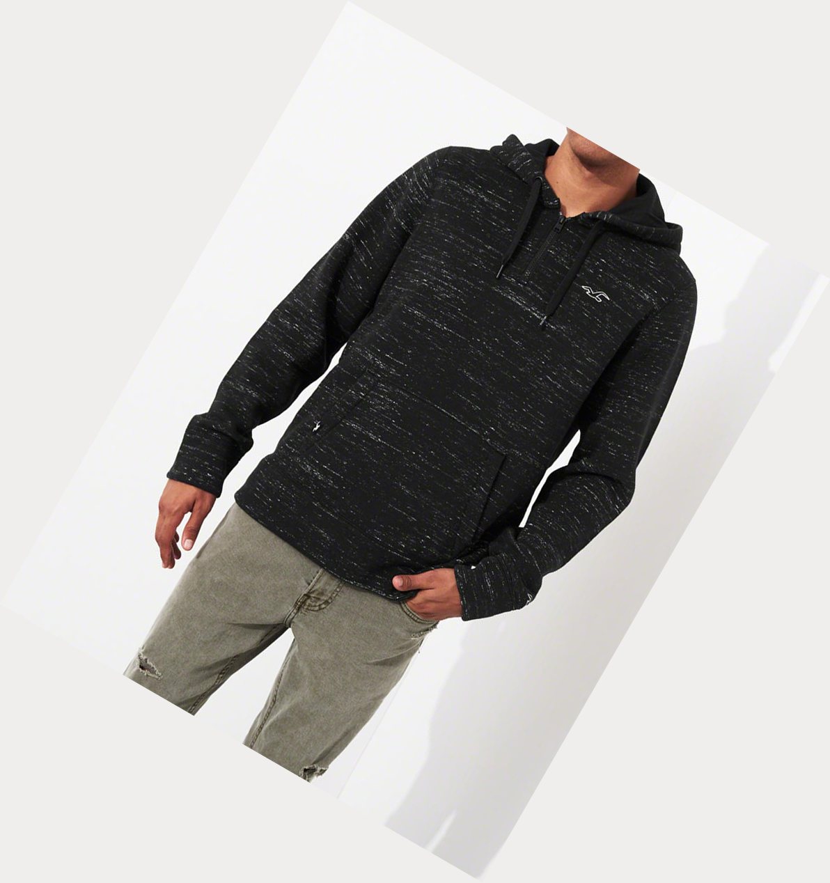 Black Men's Hollister Half-Zip Hoodie | UK-013YXIL