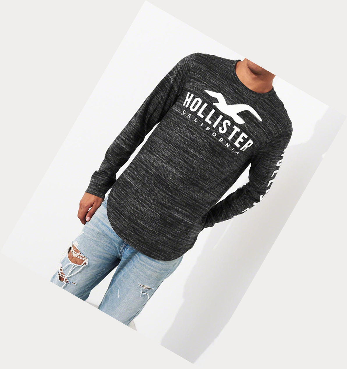 Black Men's Hollister Logo Long Sleeve | UK-021BRXD