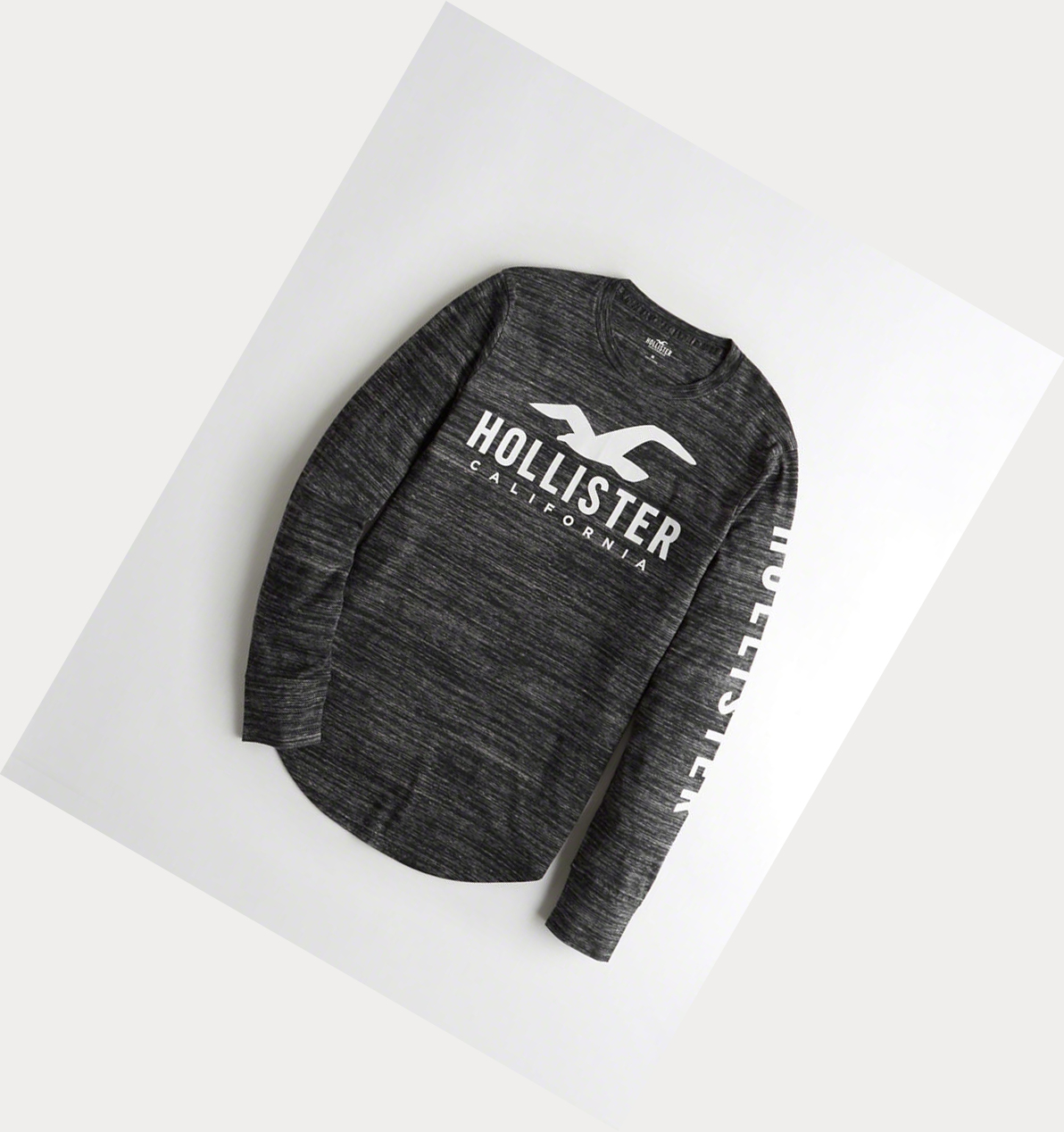 Black Men\'s Hollister Logo Long Sleeve | UK-021BRXD