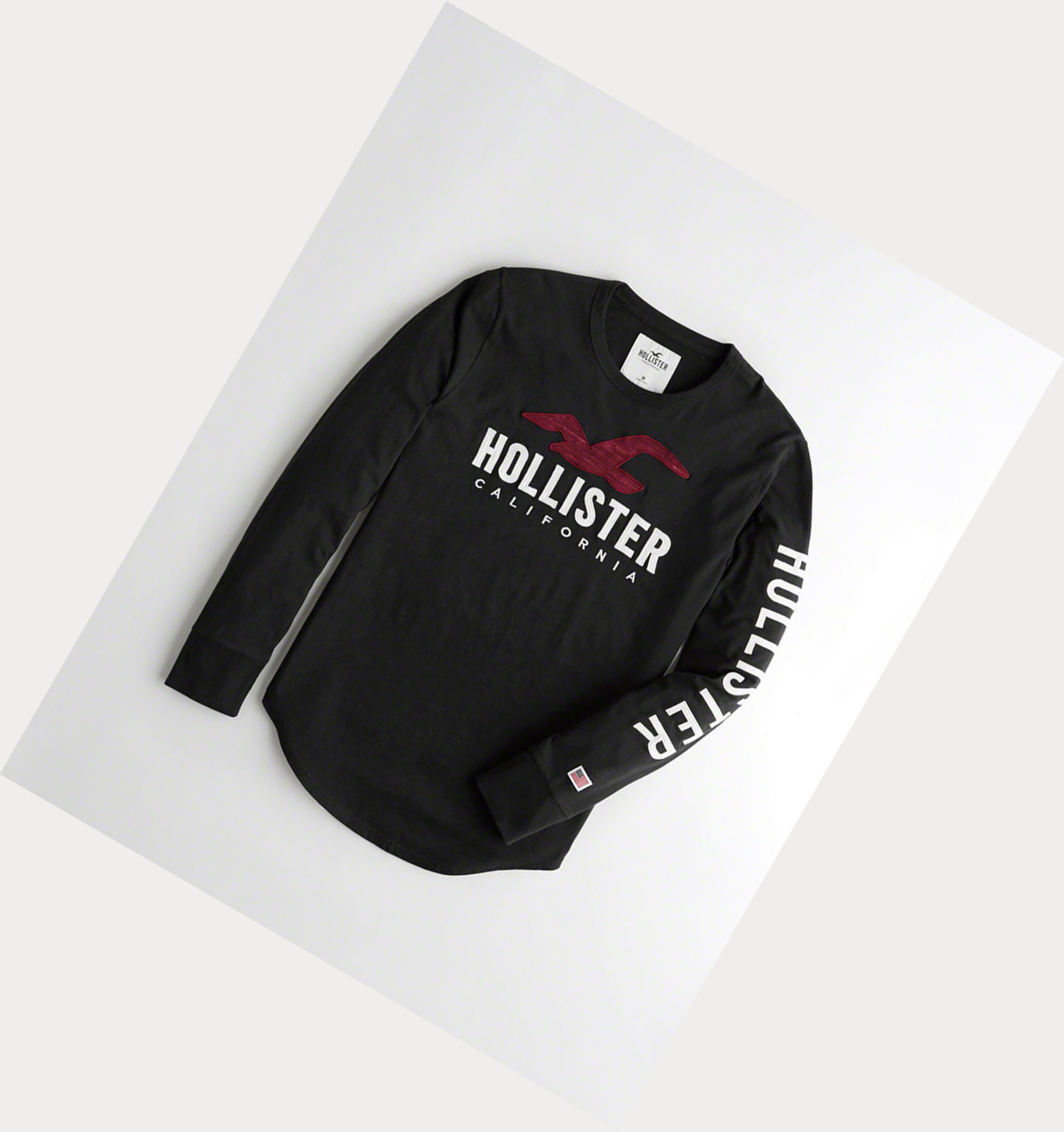 Black Men\'s Hollister Logo Long Sleeve | UK-894KAXP