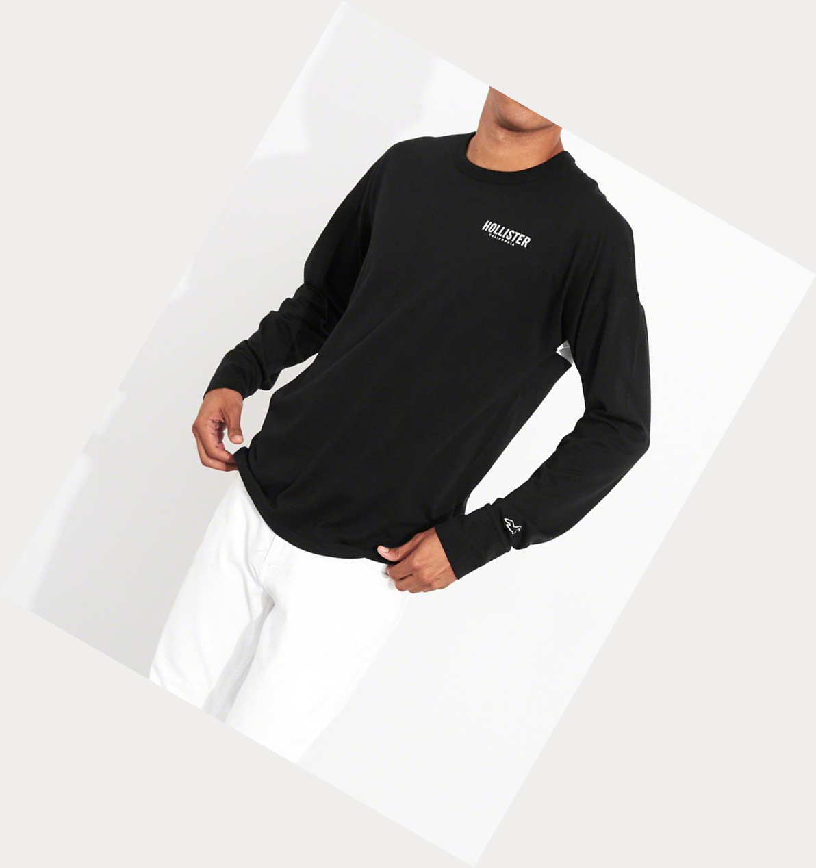 Black Men's Hollister Logo Long Sleeve | UK-967BMSC